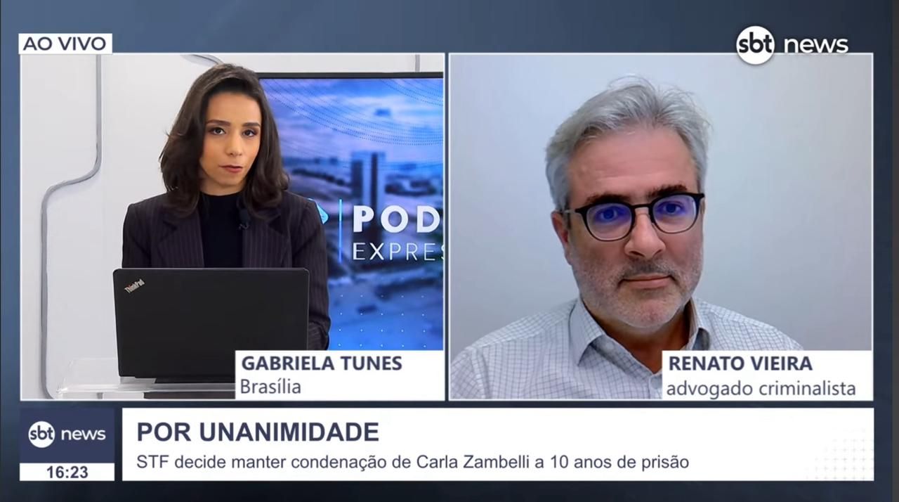 Foto Renato Stanziola Vieira participou do jornal Poder Expresso, do SBT News. Entrevistado pela jornalista Gabriela Lima Tunes, Renato comentou o julgamento do recurso da Deputada Federal Carla Zambelli, no STF, contra a sua condenação. Clique e assista à entrevista na íntegra.
