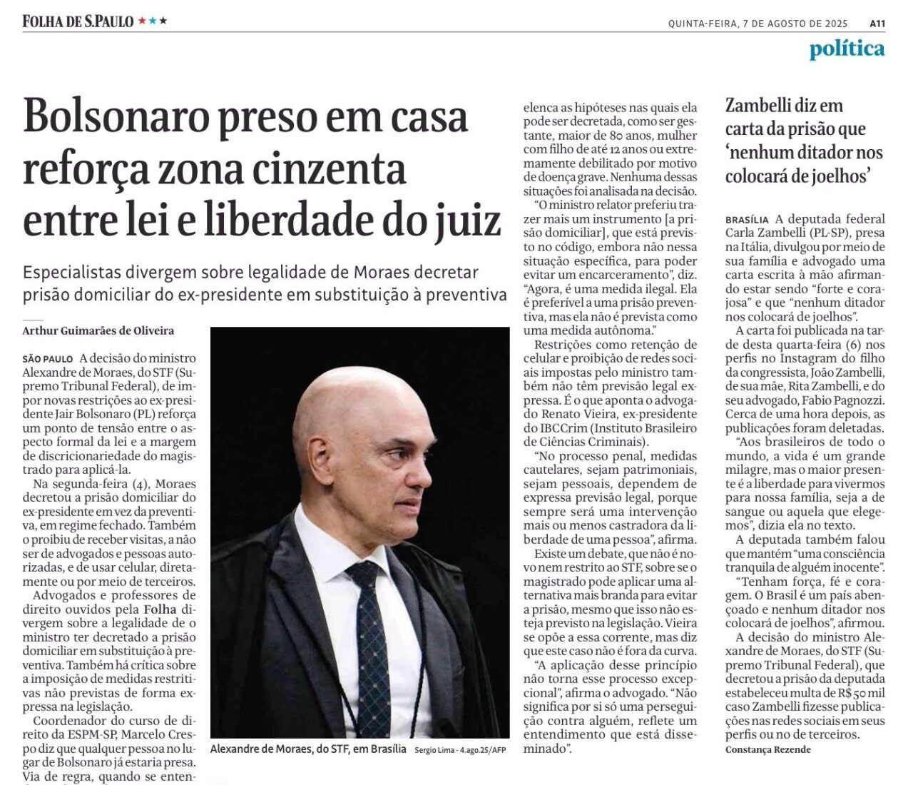 Foto Em matéria publicada no jornal Folha de S.Paulo, Renato Stanziola Vieira explicou que as proibições de uso de celular e de redes sociais, impostas ao ex-presidente Jair Bolsonaro, não possuem previsão legal expressa.