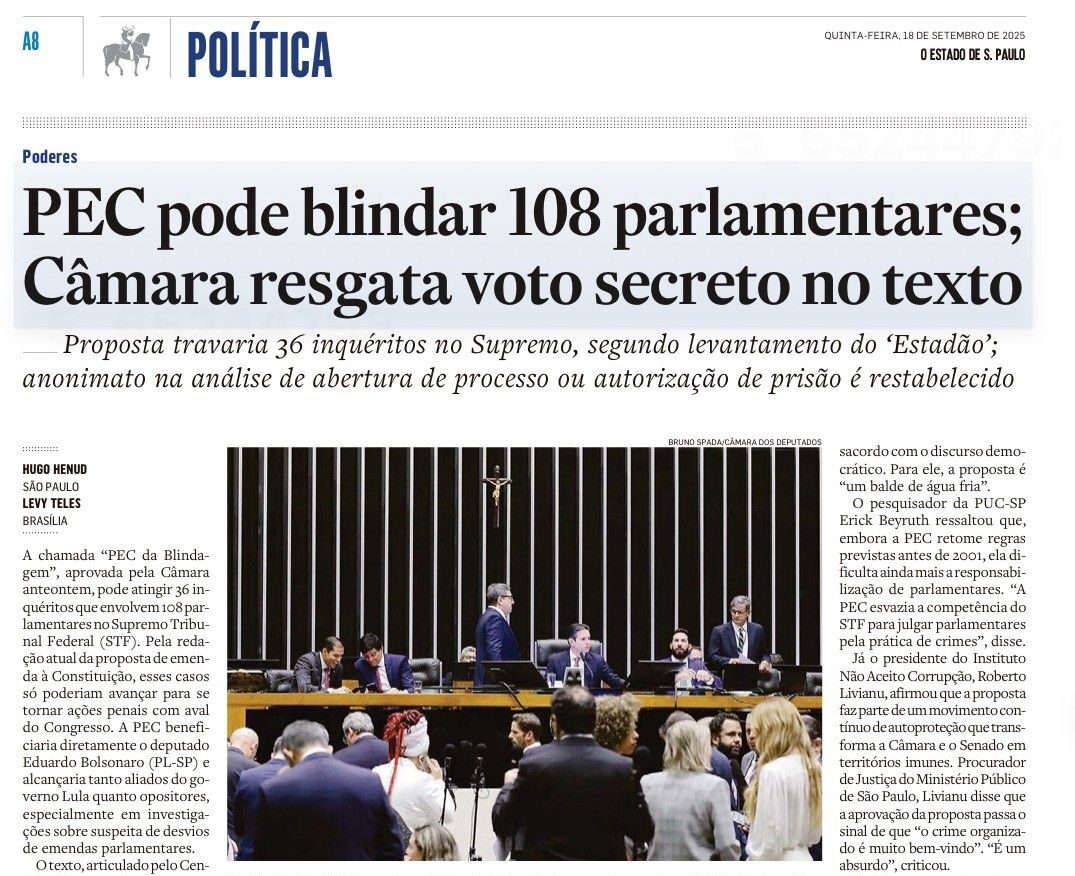 Foto O sócio Renato Stanziola Vieira foi ouvido pelos jornais Valor Econômico e ESTADÃO a respeito da proposta de emenda constitucional que pretende redimensionar as situações de investigações que digam respeito a parlamentares, a chamada “PEC da Blindagem”.
