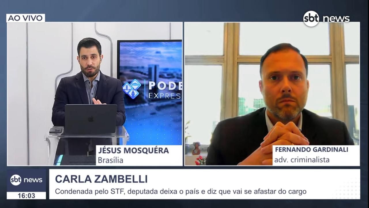 Foto Fernando Gardinali Caetano Dias participou do jornal Poder Expresso, do SBT News. Entrevistado pelo jornalista Jésus Mosquéra, Fernando explicou os possíveis desdobramentos jurídicos da saída do Brasil da Deputada Federal Carla Zambelli, passando, inclusive, pelo pedido de prisão preventiva feito pela Procuradoria Geral da República. Clique e assista à entrevista na íntegra.